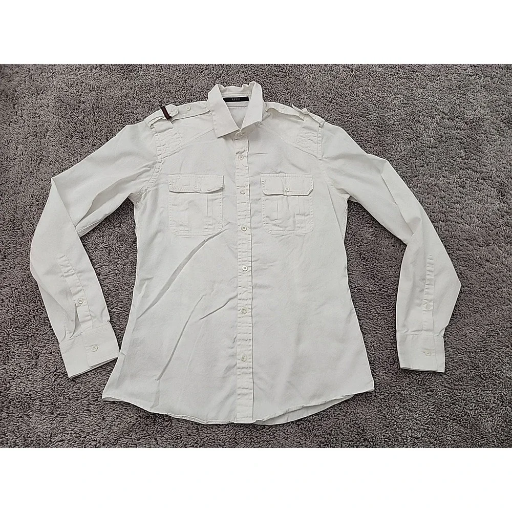 GUCCI Button-Down Shirt Men's 40 15 3/4 Made in Italy Military Style